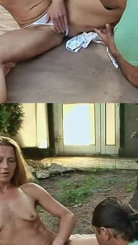 Skinny MILF lets herself be seduced by a strange man outdoor