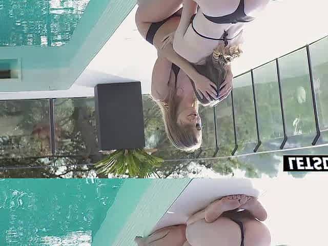 Stunning Babes In Lesbian Threesome By The Pool