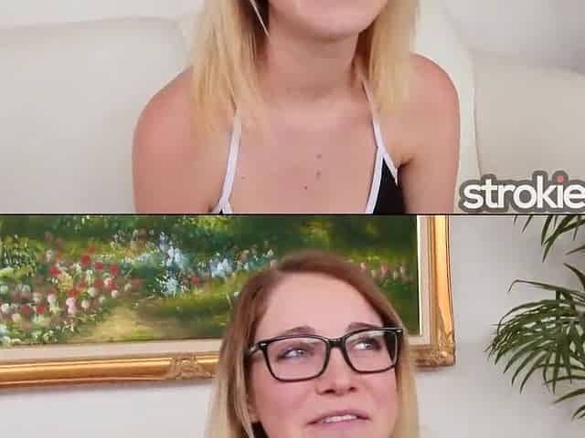 Strokies - Blond with pierced nipps and tattoos gives a titty banging spunk flow
