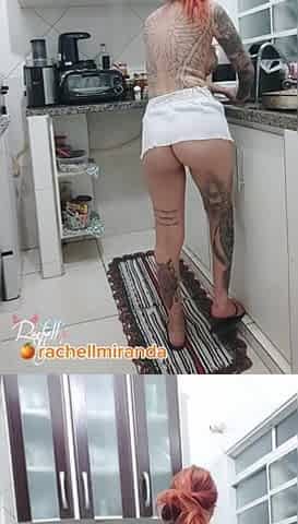 Wicked Rachell Miranda cleaning the kitchen out of pants