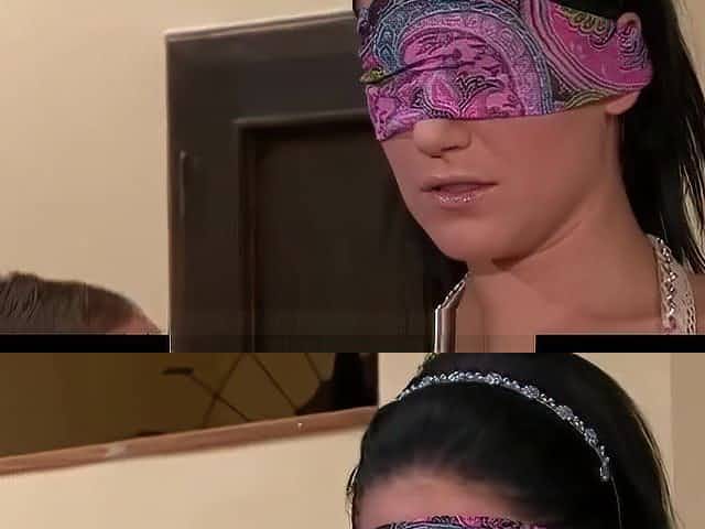 Blindfolded wife gets a cuckolding surprise