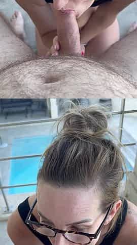 I come to suck him on the balcony and he sends his sperm down my throat