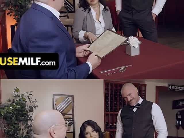 Busty Business Gets Fucked By Her Waiter On The Table In A Free Use Restaurant