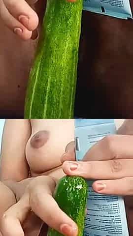 Teen college girl masturbating using cucumber