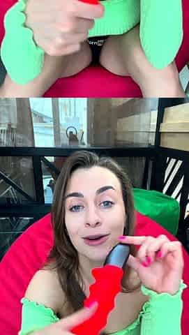 Busty babe playing with her big boobs