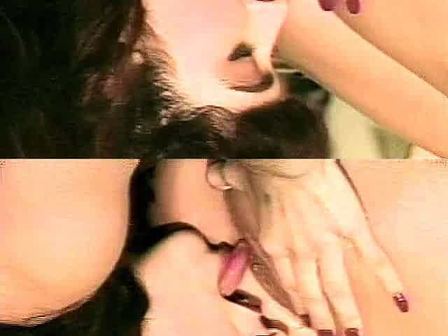Blonde and brunette lesbian girls licking and toying