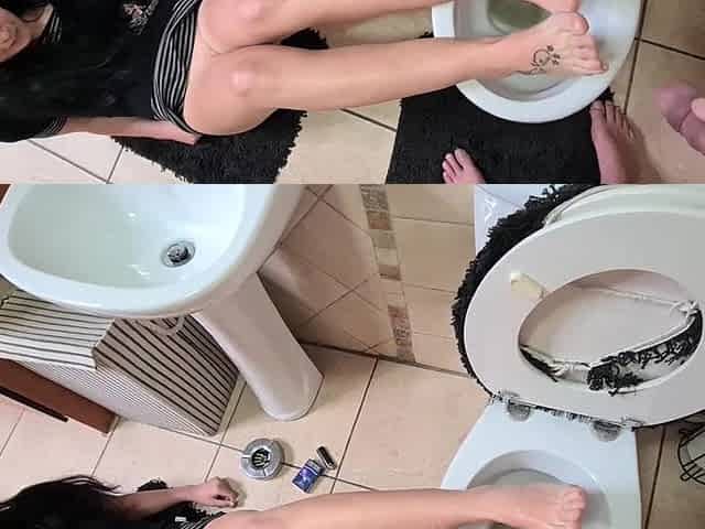 Girl giving me a footjob after I pissed on them while she is smoking