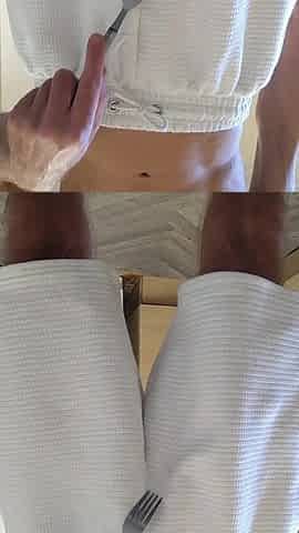 Tickling my soft ramrod with a fork