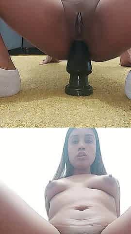 Amateur from Venezuela prepares butt for booty slam. stretching on plug and showing open booty to camera.