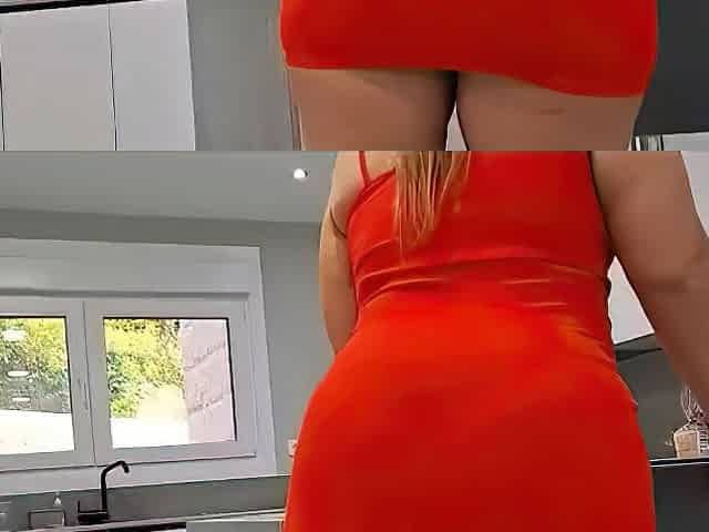 Thick MILF with a huge ass blows and rides a huge dick in the kitchen