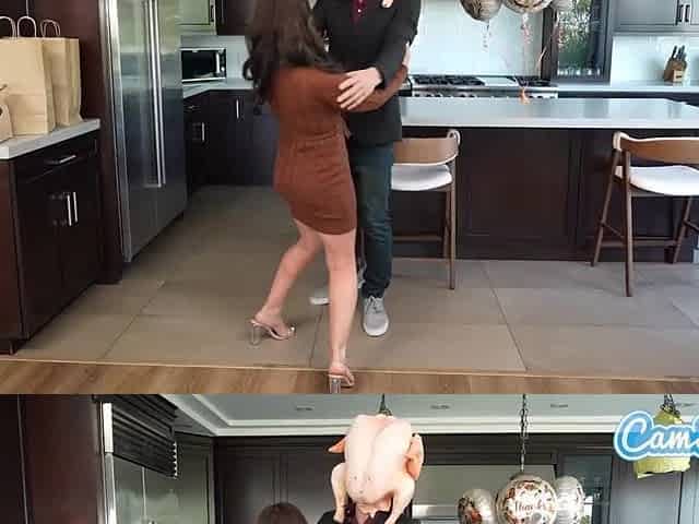 Brunette hair mother I'd like to fuck Gets Banged By Turkey Head Chap For Thanksgiving