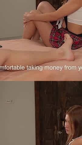 Let Me Show You My Boobs and You Give Me Your Phone?": Stepsister Shares Bed with Big Cock - Behind the Scenes