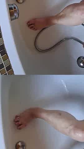 Wash filthy feet in the bathtub