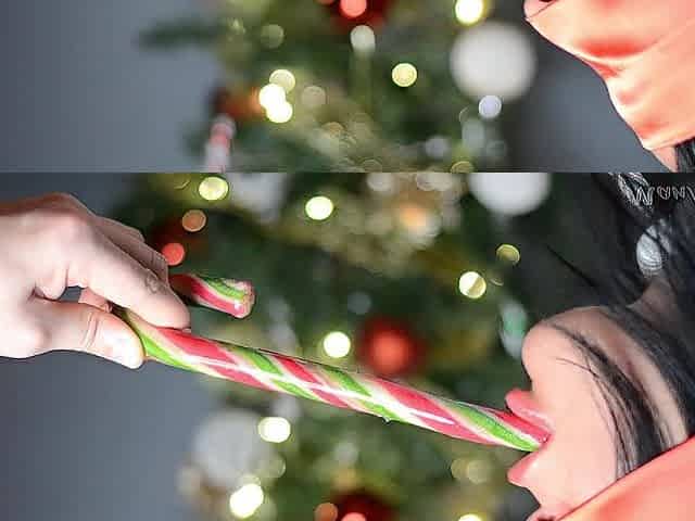 Obscene Santa put his candy in her throat