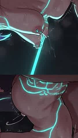 Cyberpunk Busty Babes Riding Fat Guys - Neon Sweat & Big Tits