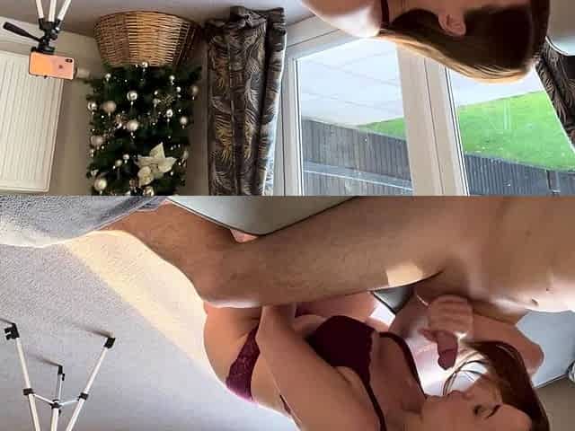 Busty babe playing with her big boobs