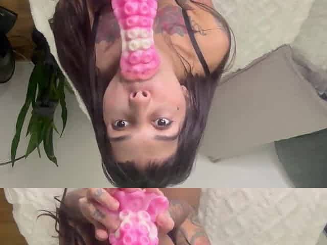 free Goth Inked Honey Rides Biggest Neon octopus Vibrator Until This babe Shakes