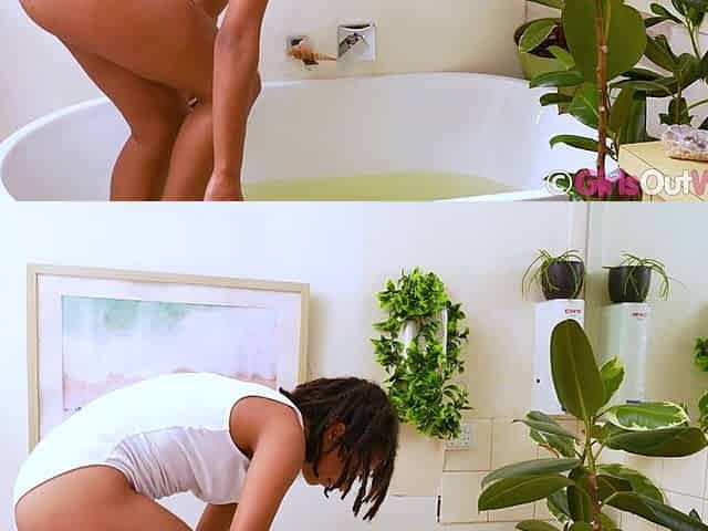Hairy Exotic Girl Fingers Her Ass and Plays with Sex Toy in the Bathroom