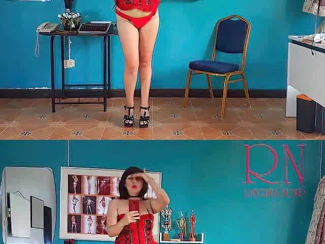 Exposed secretary in the office. Red corset and pants. Striptease in the office. nineteen min CLIP