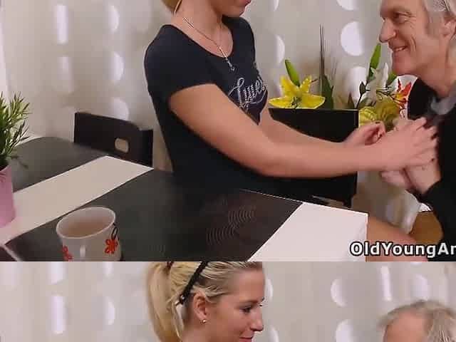 Blonde Teen 18+ Girl Enjoys Her First Anal Sex With A Greyhaired Old Man