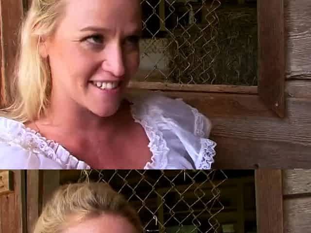 Fantastic blonde pawg takes bbc in barn