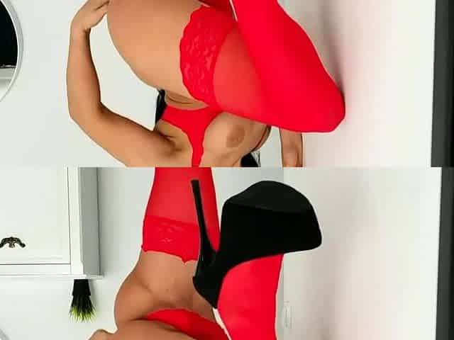 Red Lingerie Beauty Rubs Pussy to Orgasm on Webcam