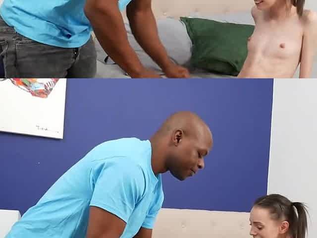 Slender cutie gets her tight pussy broke by a big black cock guy