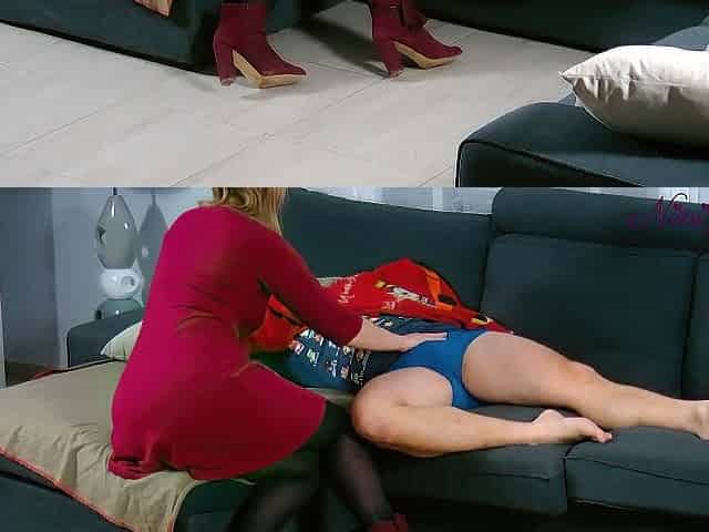 My lewd stepaunt with biggest booty wakes me up sucking my dong!