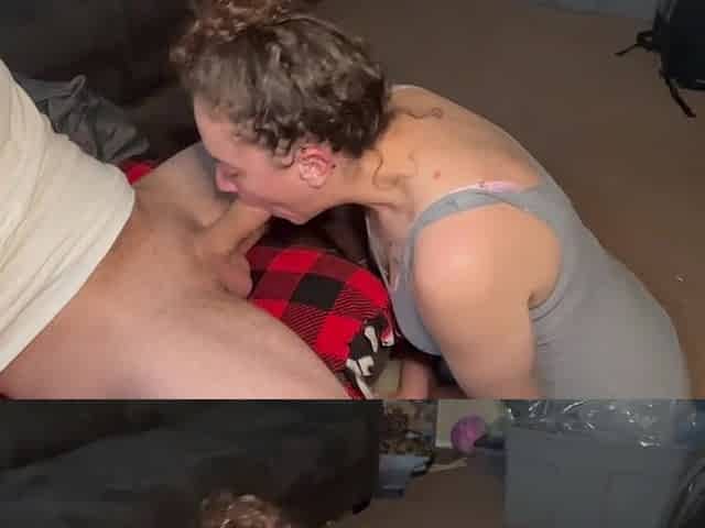 On Knees, in the living room sucking that BWC untill cum throatpie