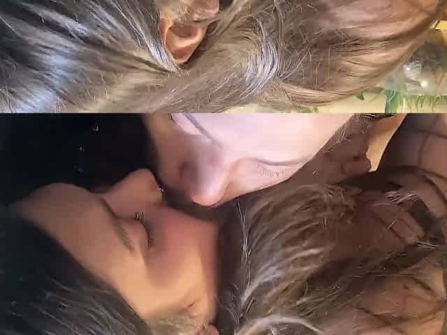 Large titty sucking amateur pair giving a kiss