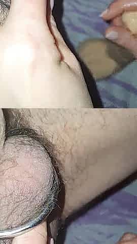 Complications.Wife bangs her spouse's butt with a large sex-toy