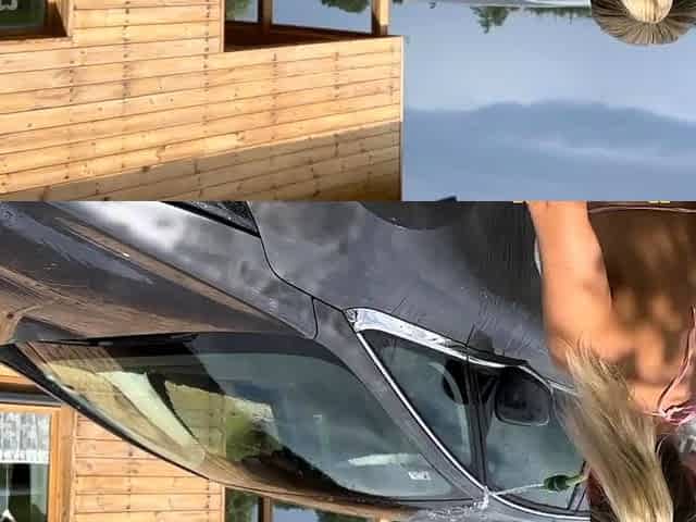 Washes Car in Bikini and Naked Play with Water Foam and