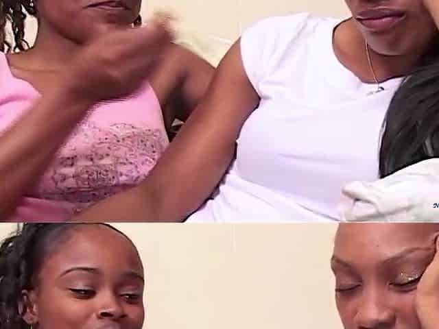After working out the lez ebony sweetie surprises the brunette hair with her fantastic scissoring skills