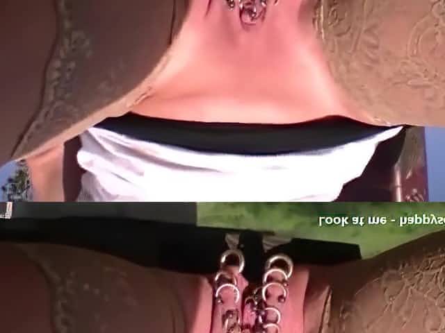 Marina showing pierced cunt in public