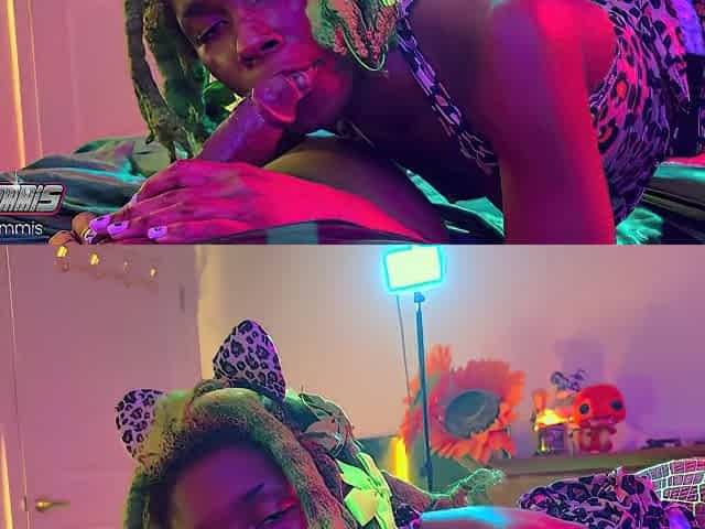 Petite Ebony Furry Wants To Swallow Cum With Her Two Tongues!