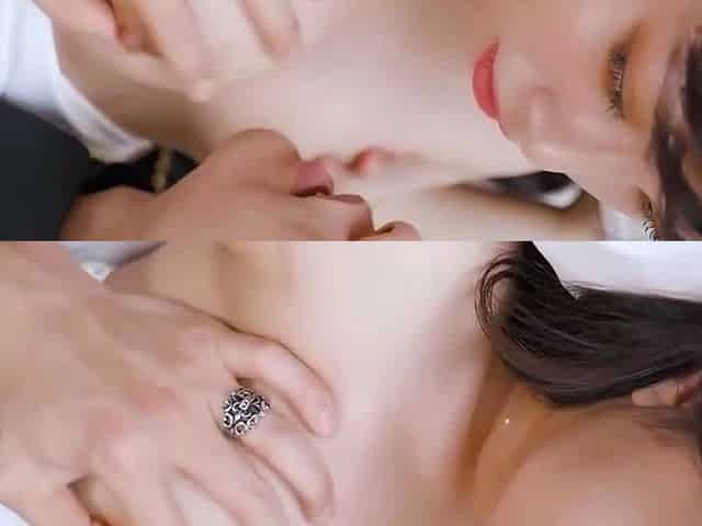 Tattooed fellow smooches sans bra with vulva licking