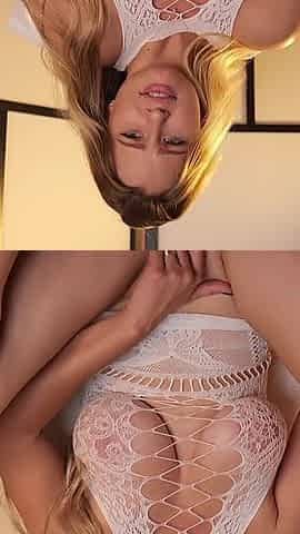 Blonde in a Beautiful Lace Bodysuit Shows Pussy