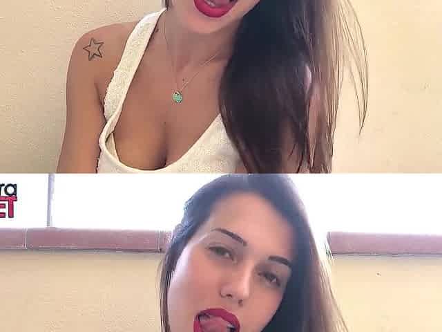 Smokin' on balcony with tattooed and sexy teen Petra