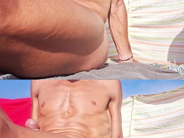 Stranger can't resist: Hawt hotty gives tugjob on public beach to large weenie