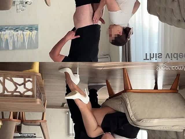 Wife gives Oral-sex To Boss showing Her Feet In Hose