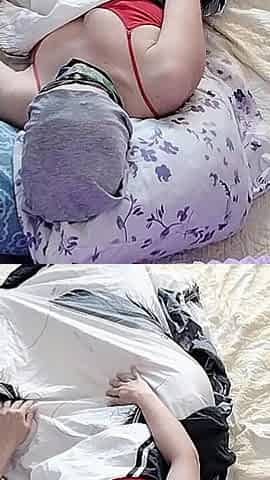 Sensual Massage of a Sexy Couple with Oil on the Body. Foreplay in the Bedroom with an Amateur Couple.