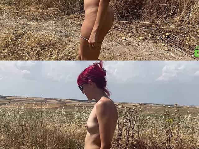 Risky Outdoor Masturbation in the Fields Caught Naked