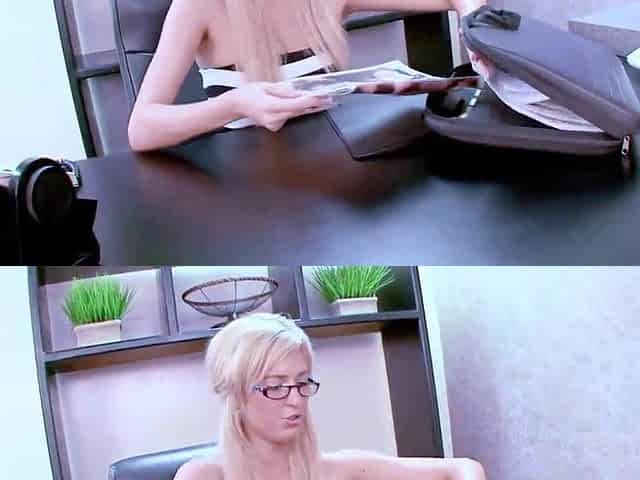 Secretary catched by the boss masturbating at her desk