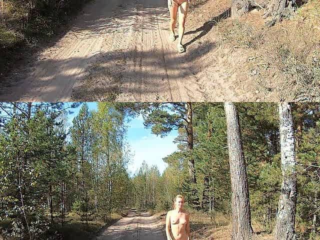 Stripped beauty walking in the village