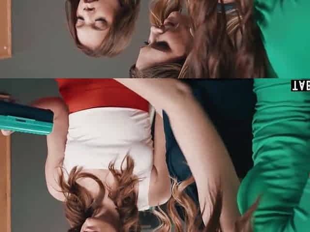 Nasty mother I'd like to fuck lesbos double permeating a tiny titted floozy