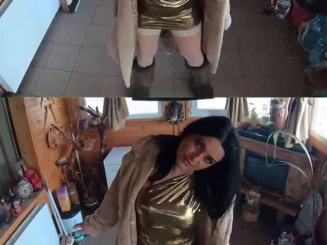Golden Dress, Fur & Smoking Hairy Pussy, Deep Blowjob & Hard Doggy on a Freezer
