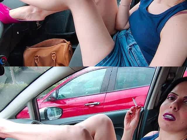 I Smoke 2 Cigarettes in the Car and Show My Hot Body