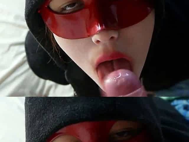 Cosplay teen vampire swallows cum after POV blowjob