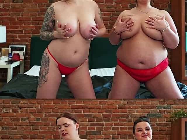 Swingers. Two Couples Douse Each Other In Oil And Massage Their Enormous Tits And Bodies