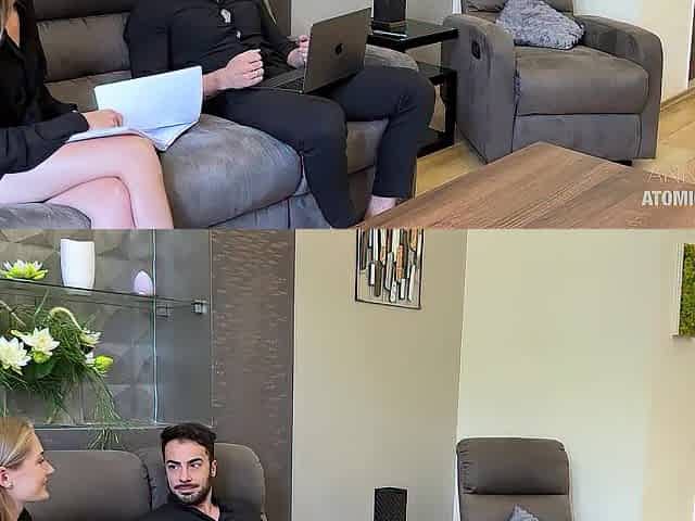 I spy my boyfriend banging his lewd coworker. Mi joins and licks the cum off her cunt